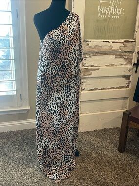 Buddy Love Leopard Print One-Shoulder Dress in Tan & Black